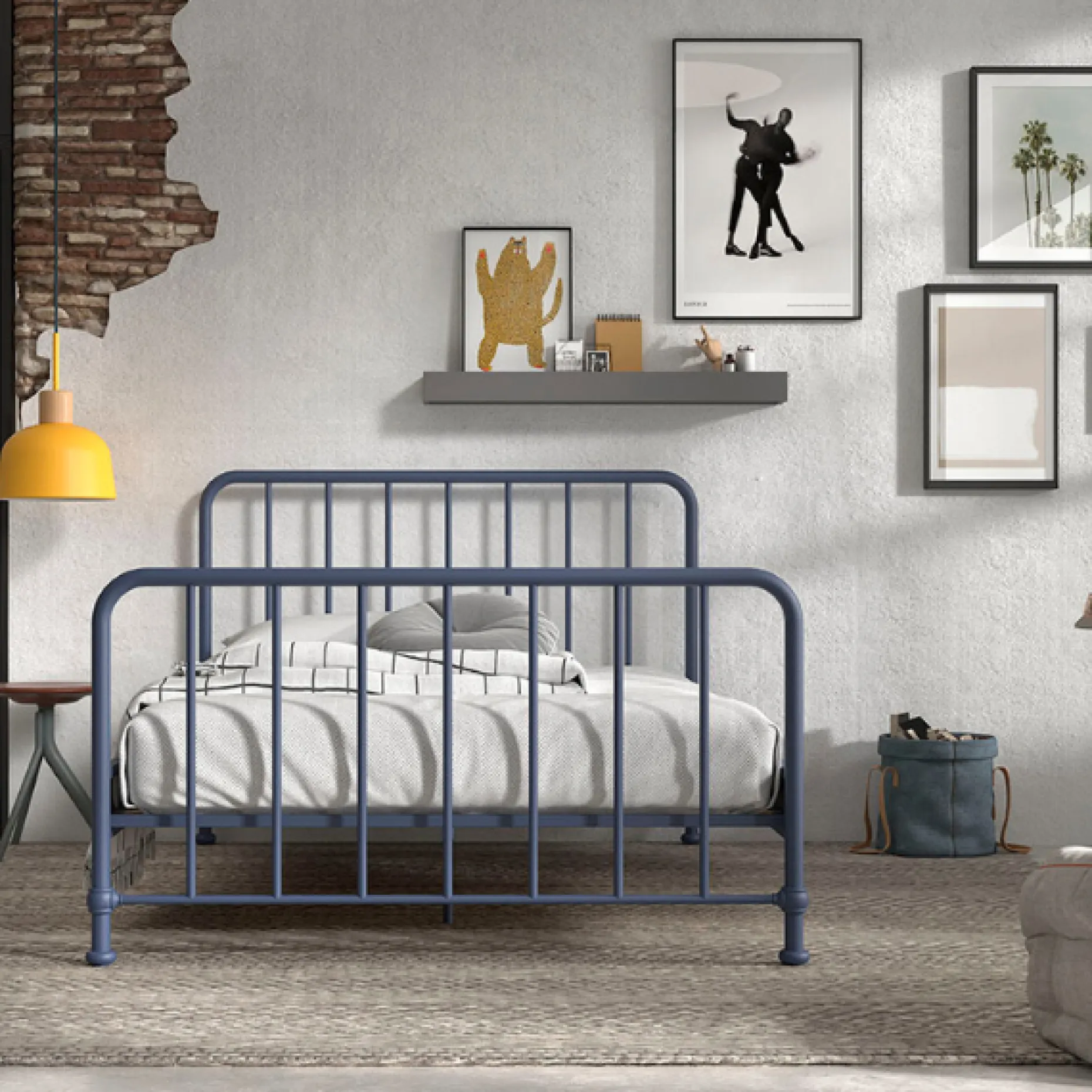 Doppelbett Bronxx Metall 140x200 - matt blau denim