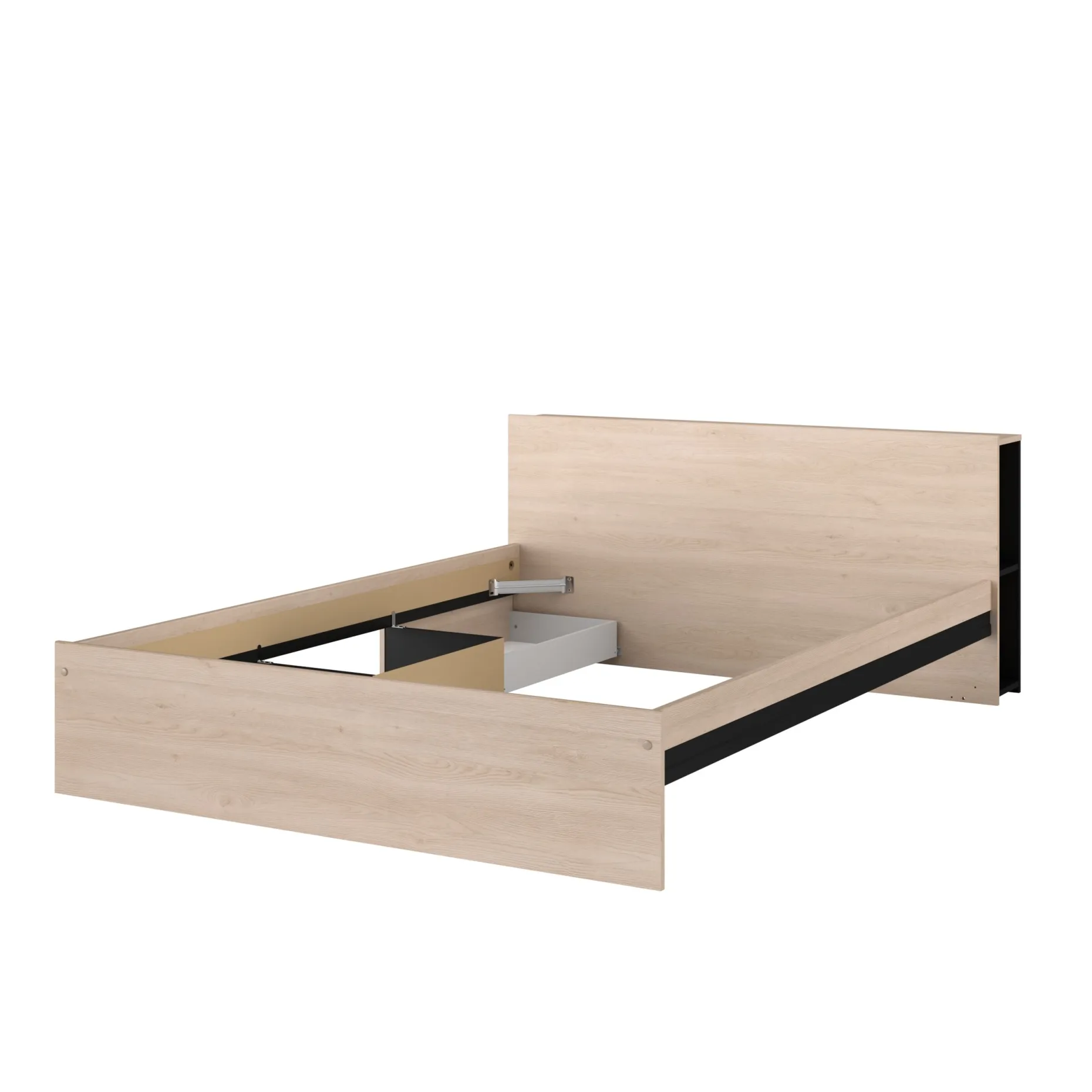 Doppelbett Bruxelles 148cm-2 Einlegeböden, 2 Schubladen, 1 Ablagefach-schwarz/eik
