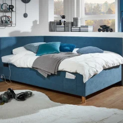 Doppelbett Cool | Mit Rückenlehne | 140 x 200 cm | Blaues Design