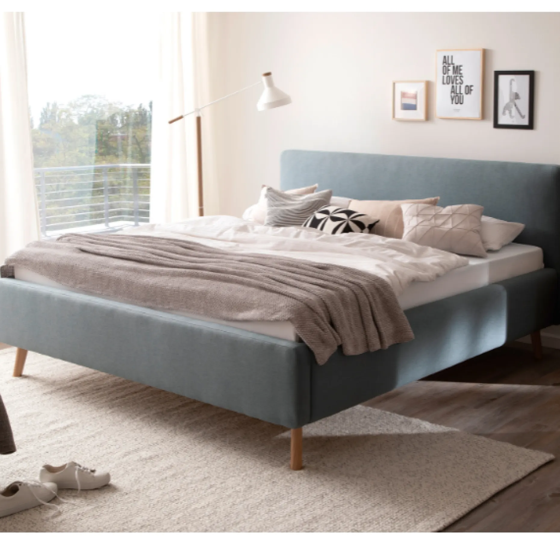 Doppelbett Cézanne 180x200cm mit Stauraum - eisblau