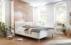 Doppelbett Dalila 160x200cm Teddy-Stoff mit Stauraum - weiß