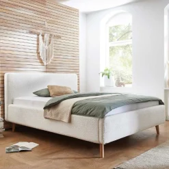 Doppelbett Dalila 160x200cm Teddy-Stoff mit Stauraum - weiß
