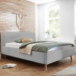 Doppelbett Dalila 160x200cm Teddy-Stoff mit Stauraum - grau