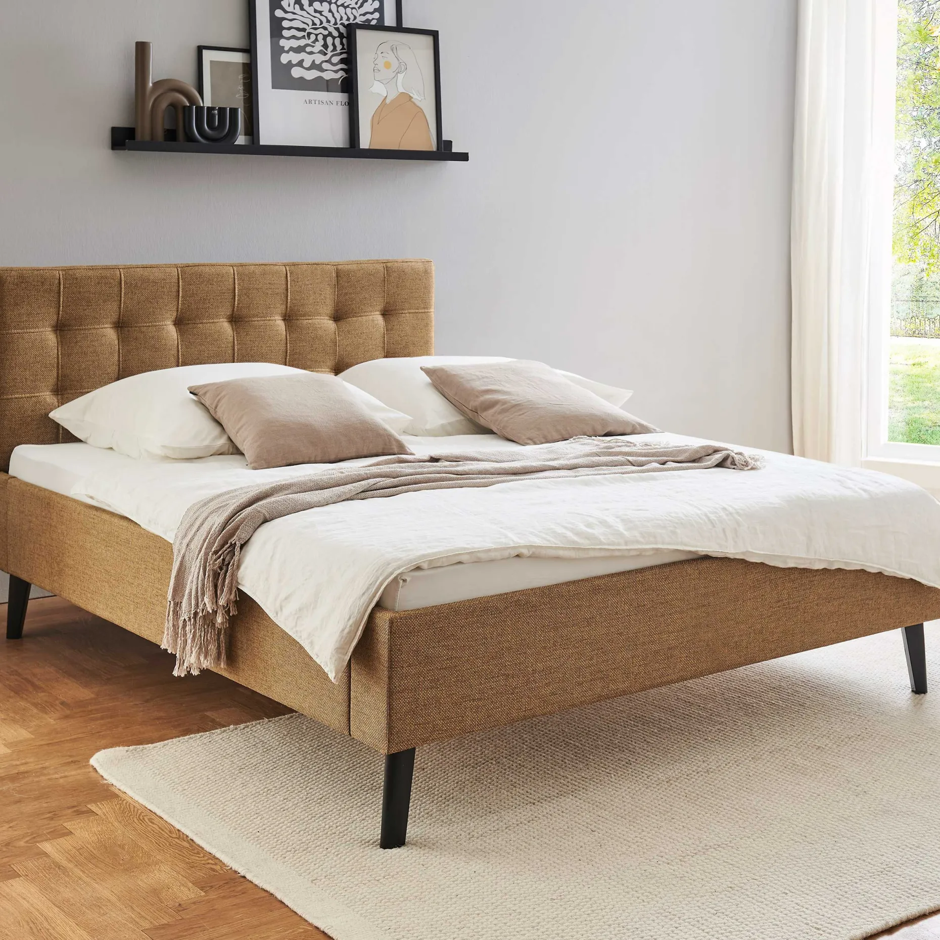 Doppelbett Empire | 140 x 200 cm | Ockerfarbenes Design