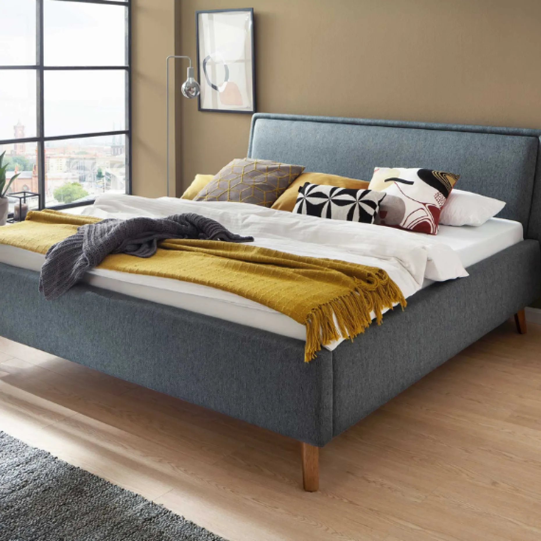 Doppelbett Estee 180x200cm - blau/eiche