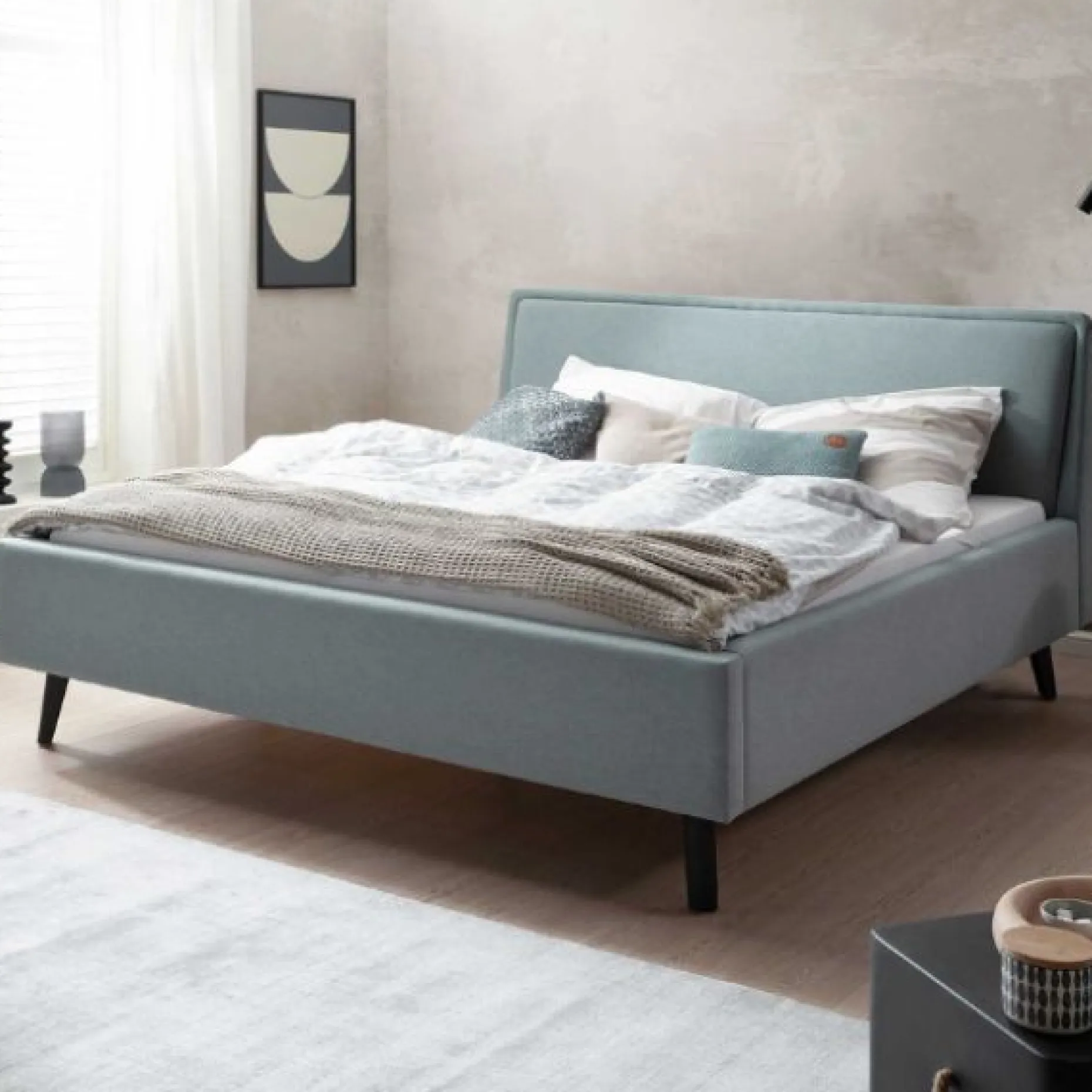 Doppelbett Estee 160x200cm - eisblau/schwarz