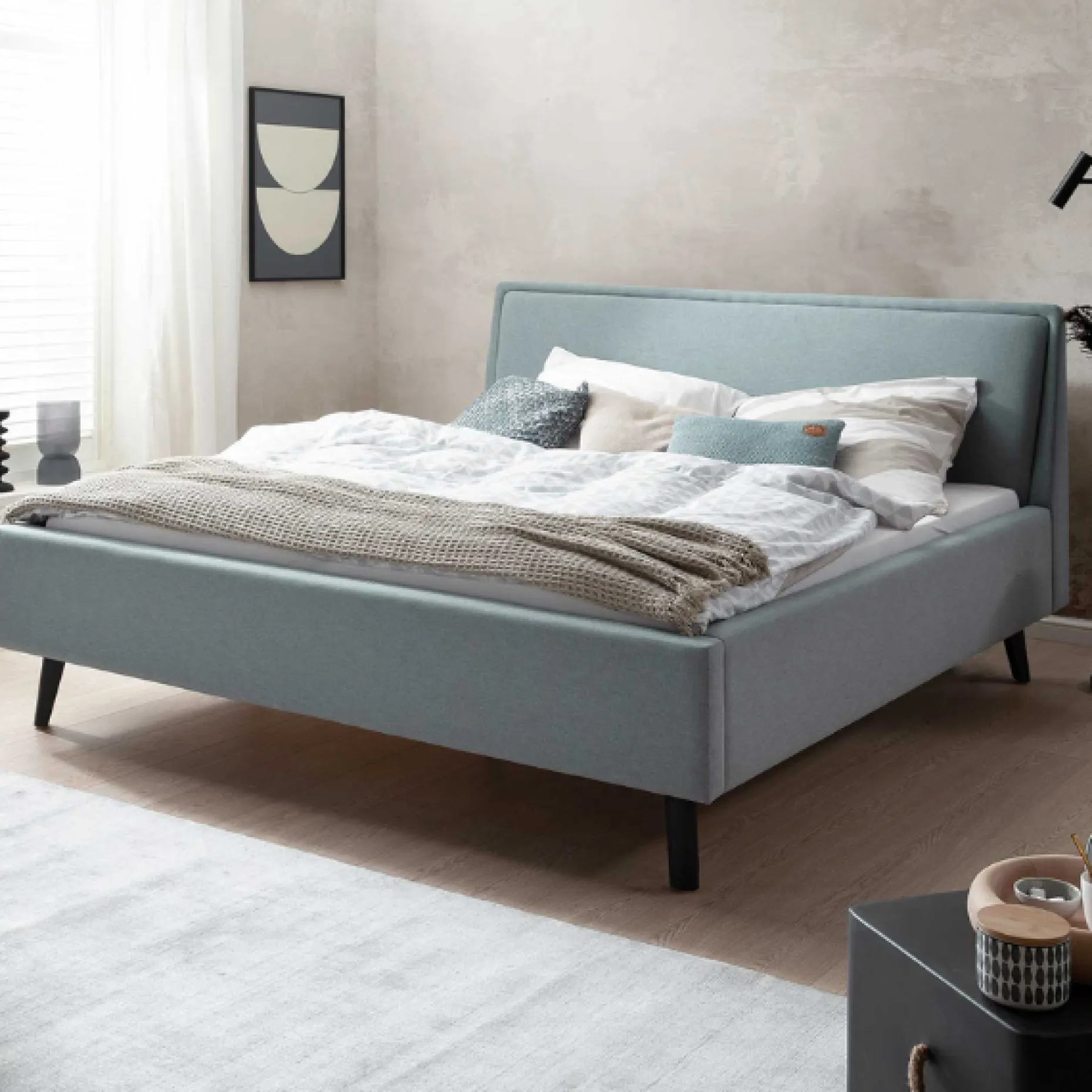 Doppelbett Estee 140x200cm - eisblau/schwarz