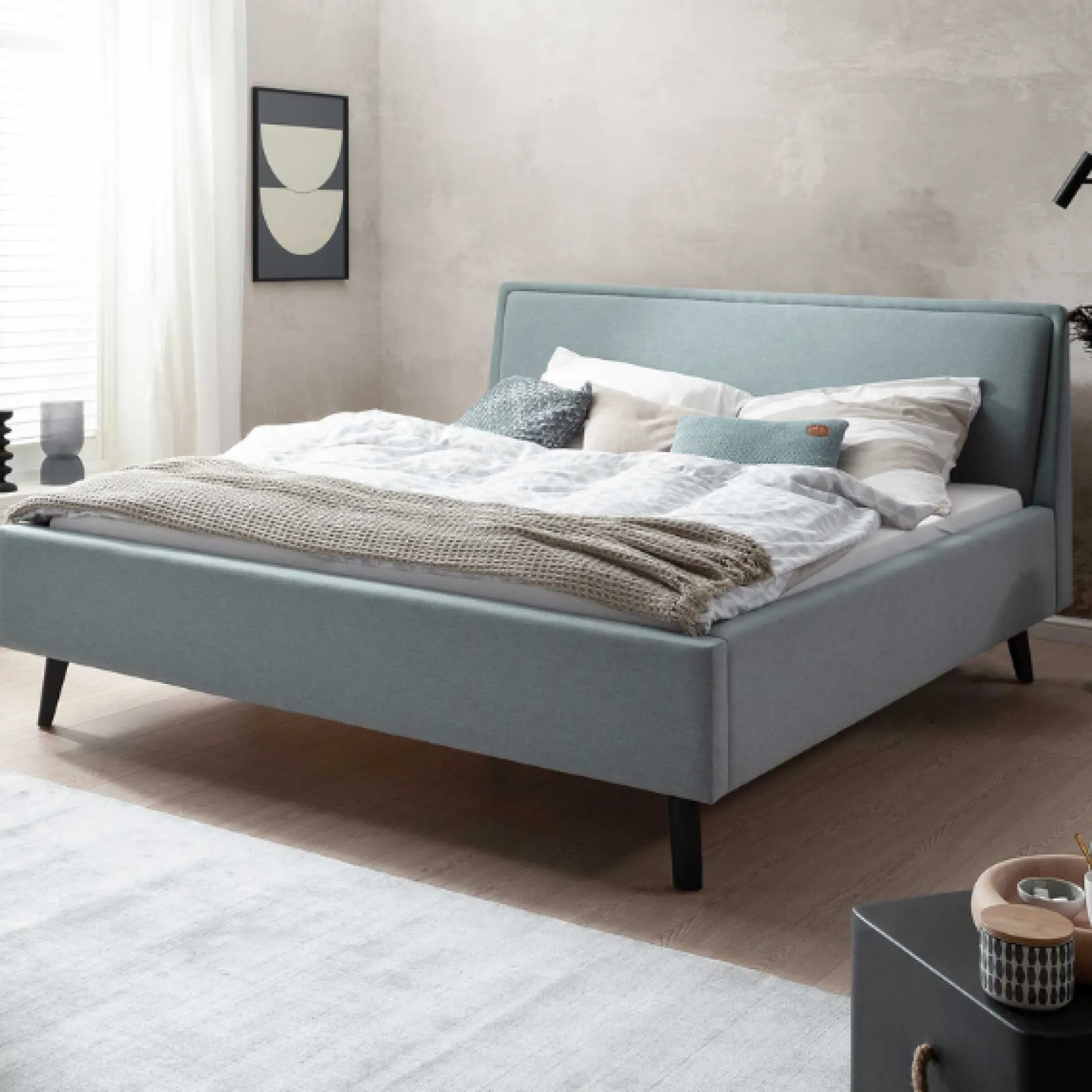 Doppelbett Estee 140x200cm mit Stauraum - eisblau/schwarz