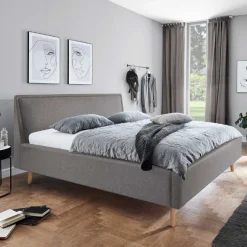Doppelbett Estee 160x200cm mit Stauraum - hellgrau/Eiche