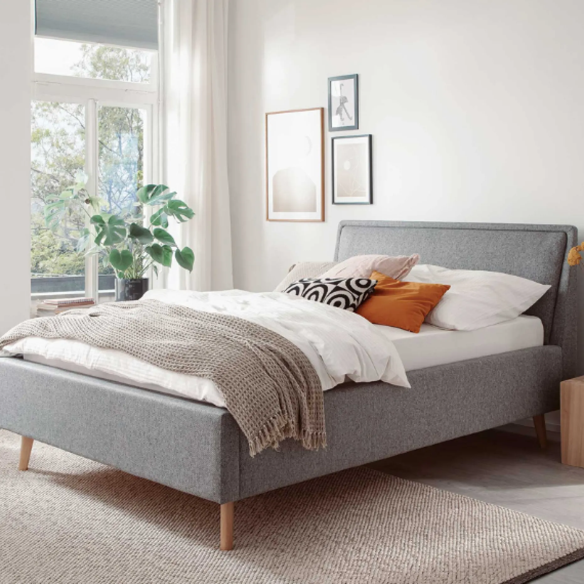Doppelbett Estee 140x200 - grau/ocker