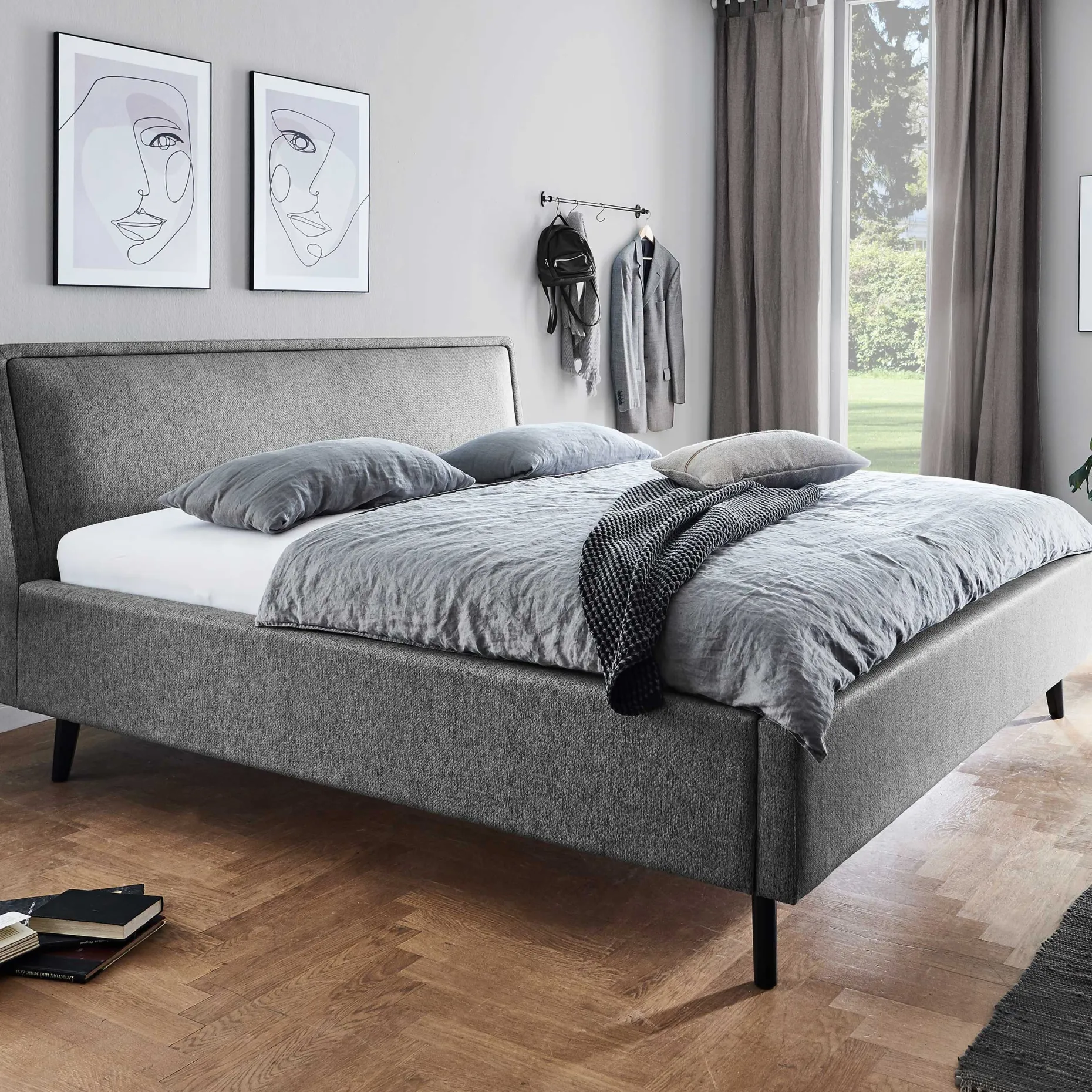 Doppelbett Estee 160x200 mit Stauraum - grau/schwarz