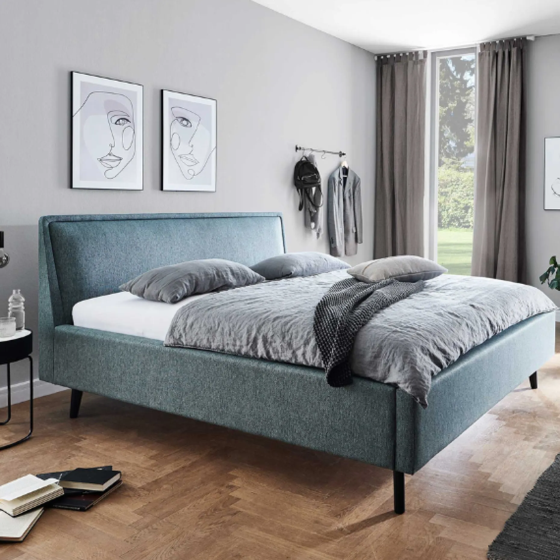 Doppelbett Estee 160x200 mit Stauraum - blau/schwarz