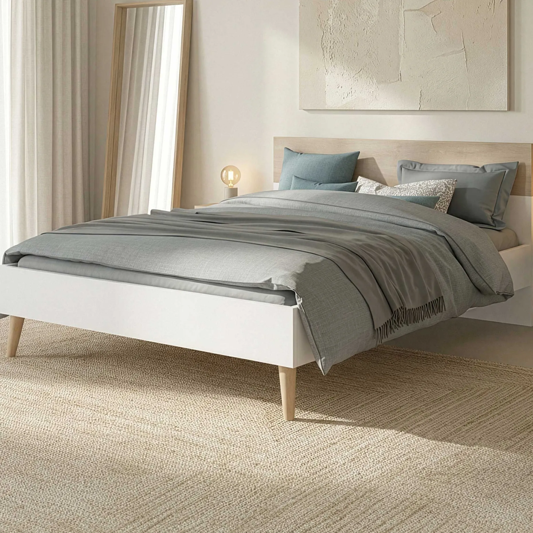 Doppelbett Hardy 140x190 - weiß/Eiche