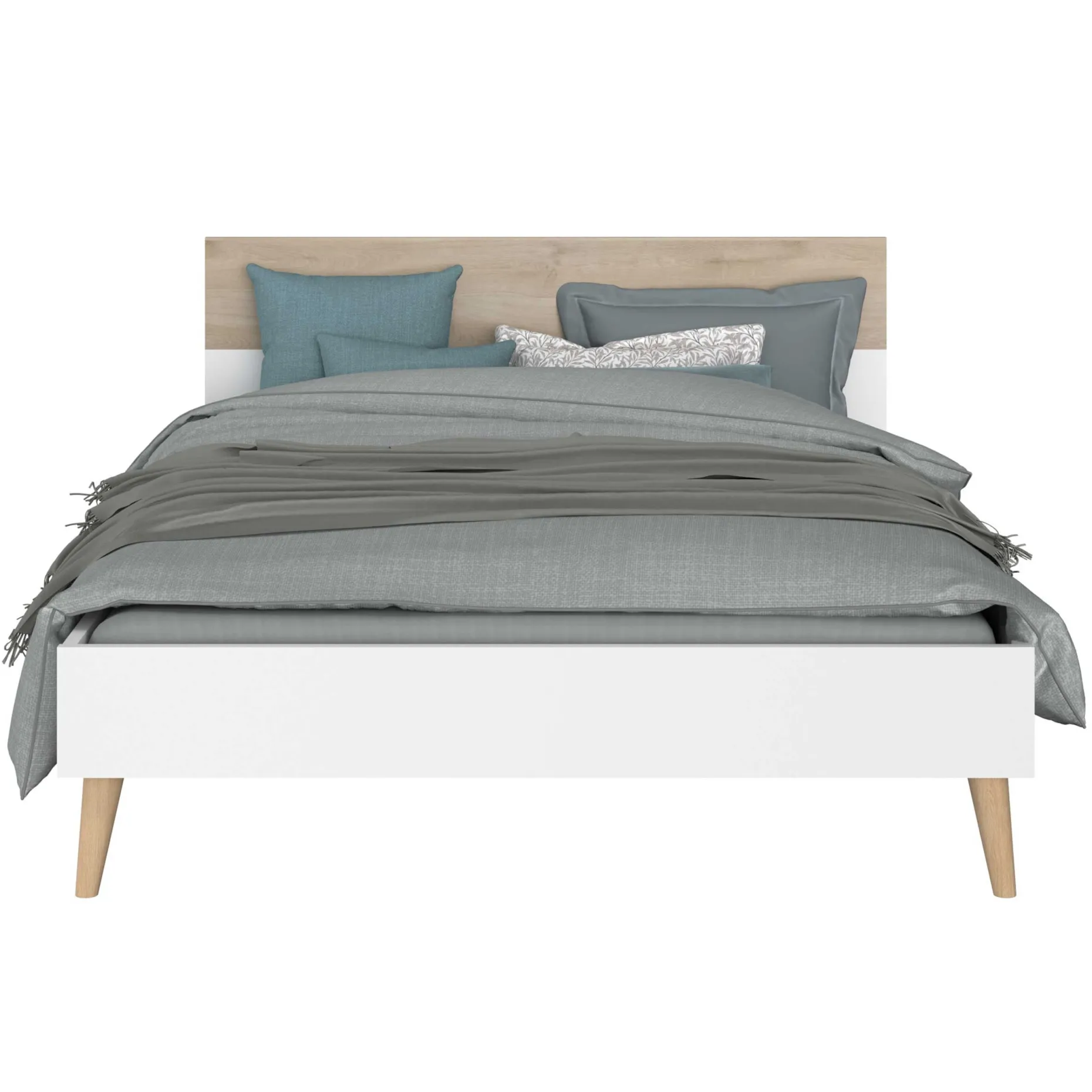 Doppelbett Hardy 140x190 - weiß/Eiche