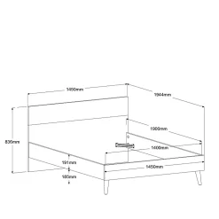 Doppelbett Hardy 140x190 - weiß/Eiche