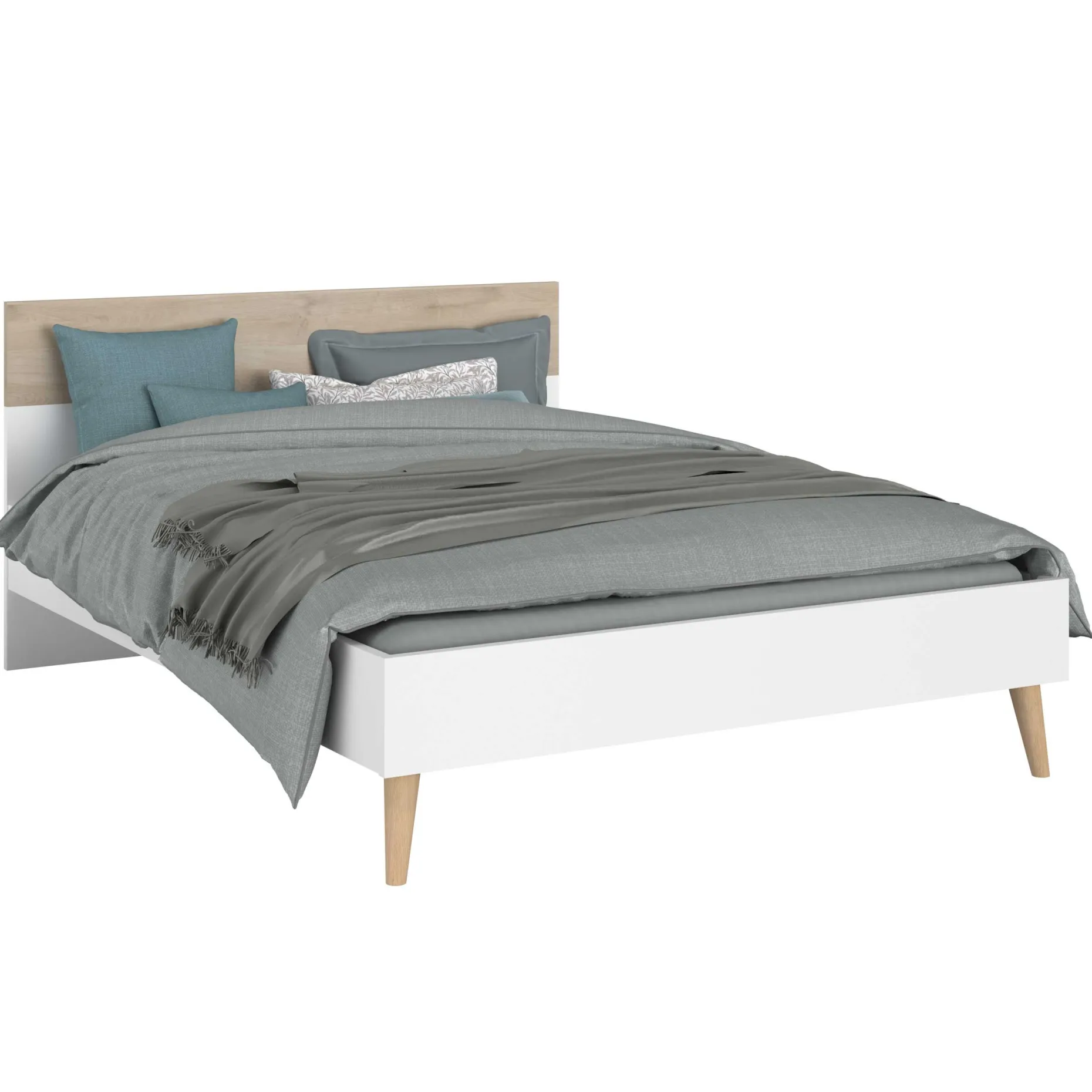 Doppelbett Hardy 140x190 - weiß/Eiche
