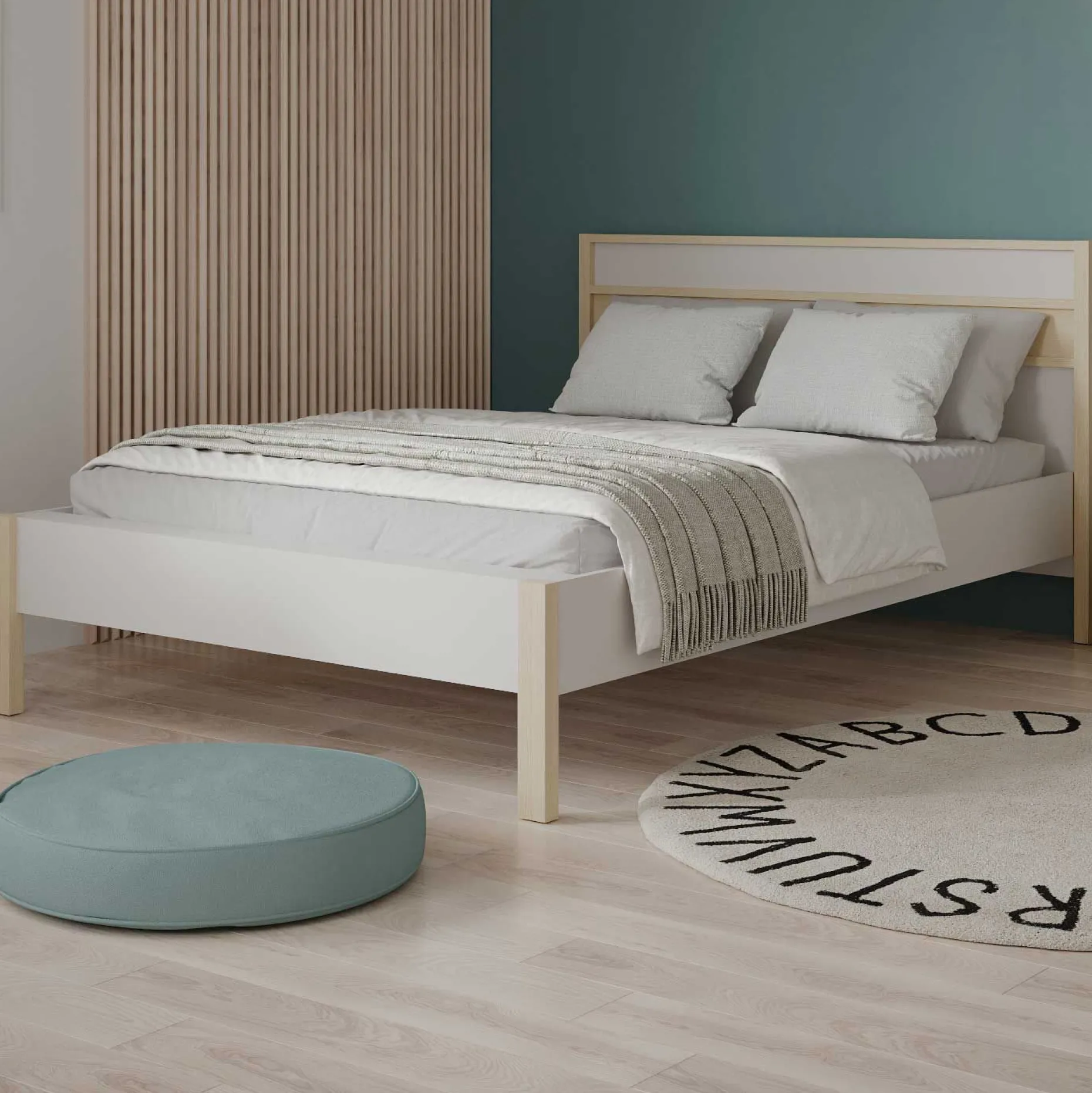 Doppelbett Heva - 140x190/200cm - weiß/Eiche Dekor