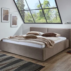Doppelbett Kubrik 180x200cm mit Stauraum Rippe Samt - taupe
