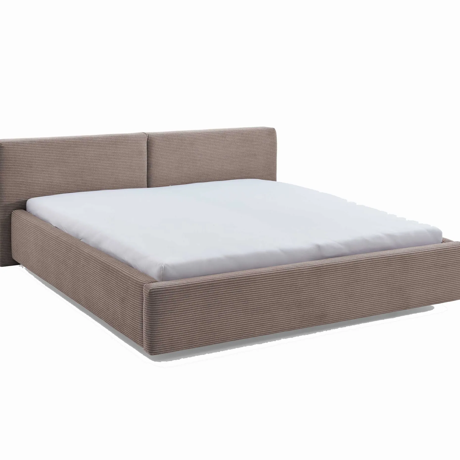 Doppelbett Kubrik 180x200cm mit Stauraum und Matratze - taupefarbener gerippter Samt