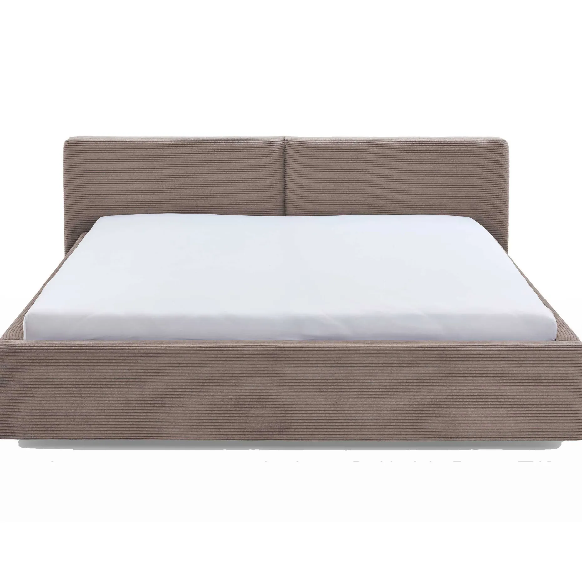 Doppelbett Kubrik 180x200cm mit Stauraum und Matratze - taupefarbener gerippter Samt