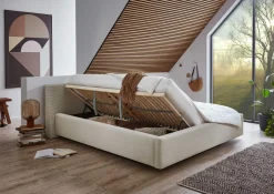 Doppelbett Kubrik 180x200cm mit Stauraum und Matratze - beige gerippter Samt