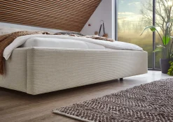 Doppelbett Kubrik 180x200cm mit Stauraum und Matratze - beige gerippter Samt