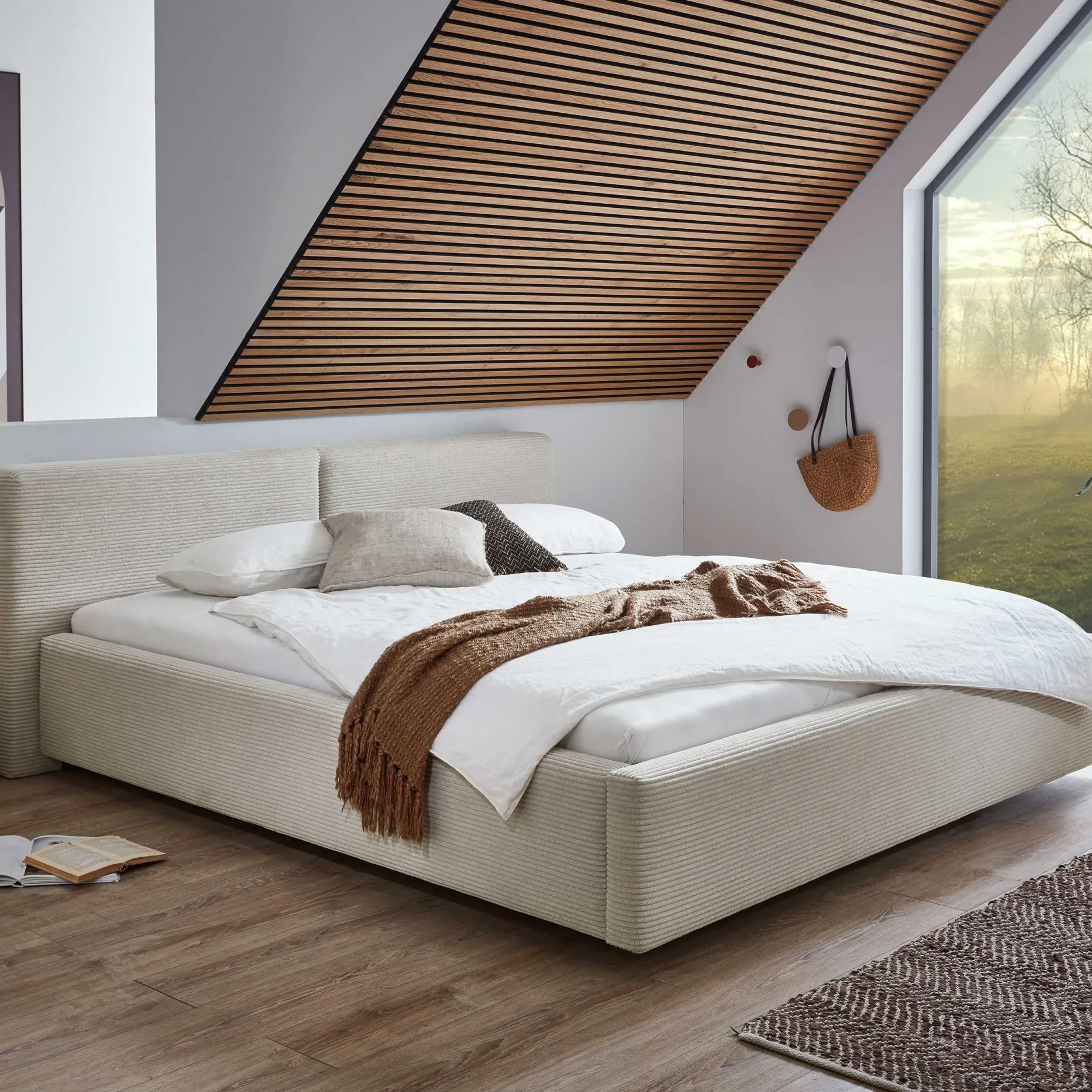 Doppelbett Kubrik 180x200cm Rippensamt - beige
