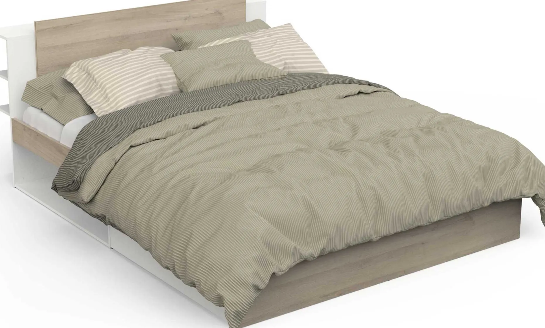 Doppelbett Liva - 160x200cm - mit Stauraum - weiß/Eiche Dekor