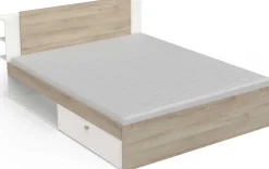 Doppelbett Liva - 160x200cm - mit Stauraum - weiß/Eiche Dekor