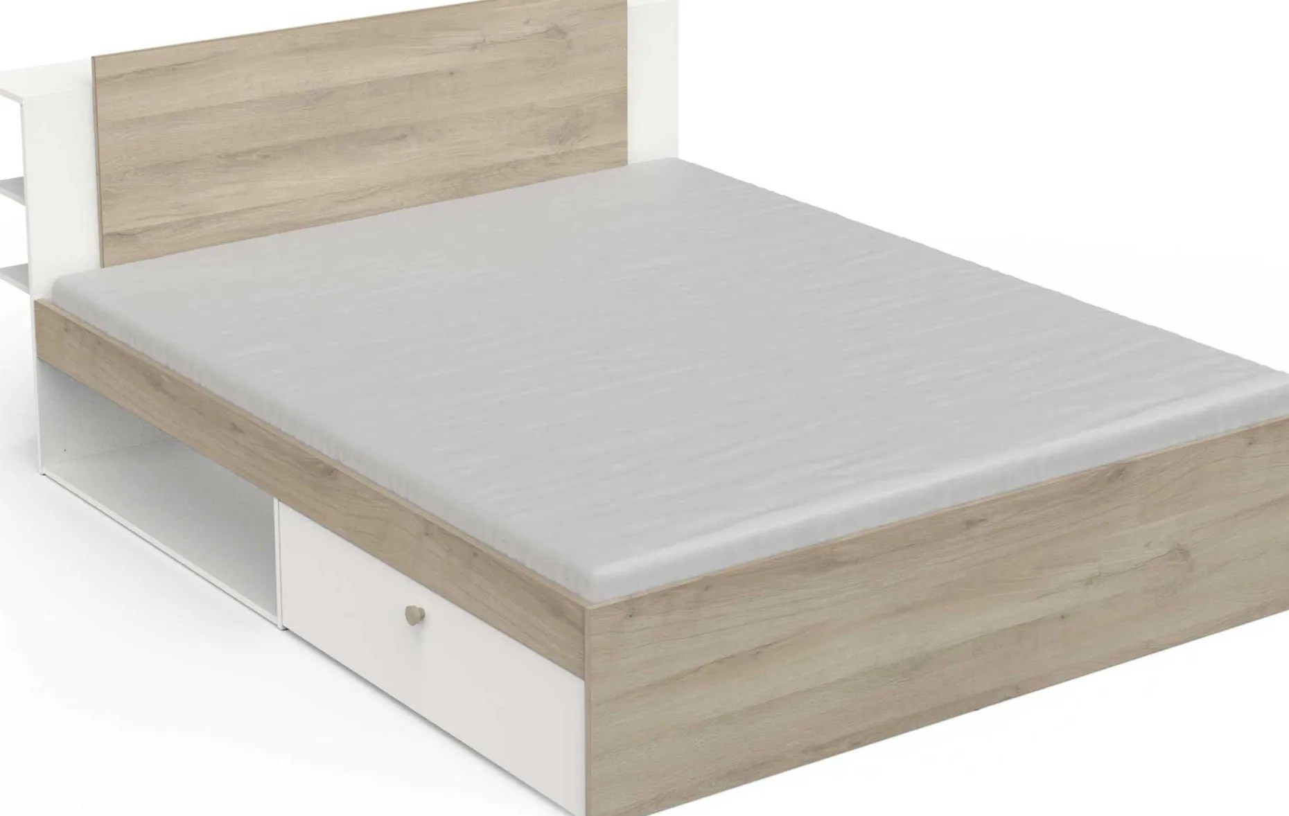 Doppelbett Liva - 160x200cm - mit Stauraum - weiß/Eiche Dekor
