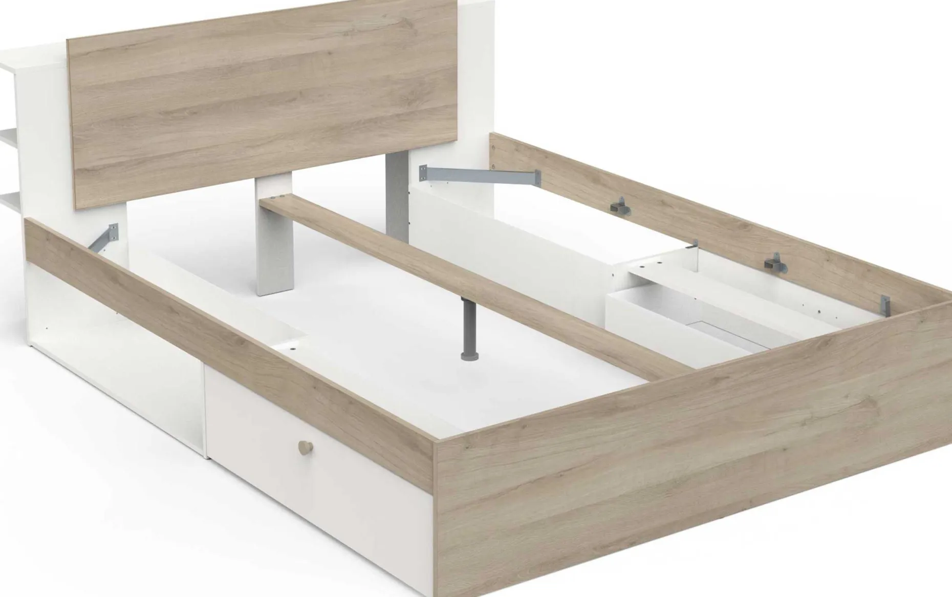 Doppelbett Liva - 160x200cm - mit Stauraum - weiß/Eiche Dekor