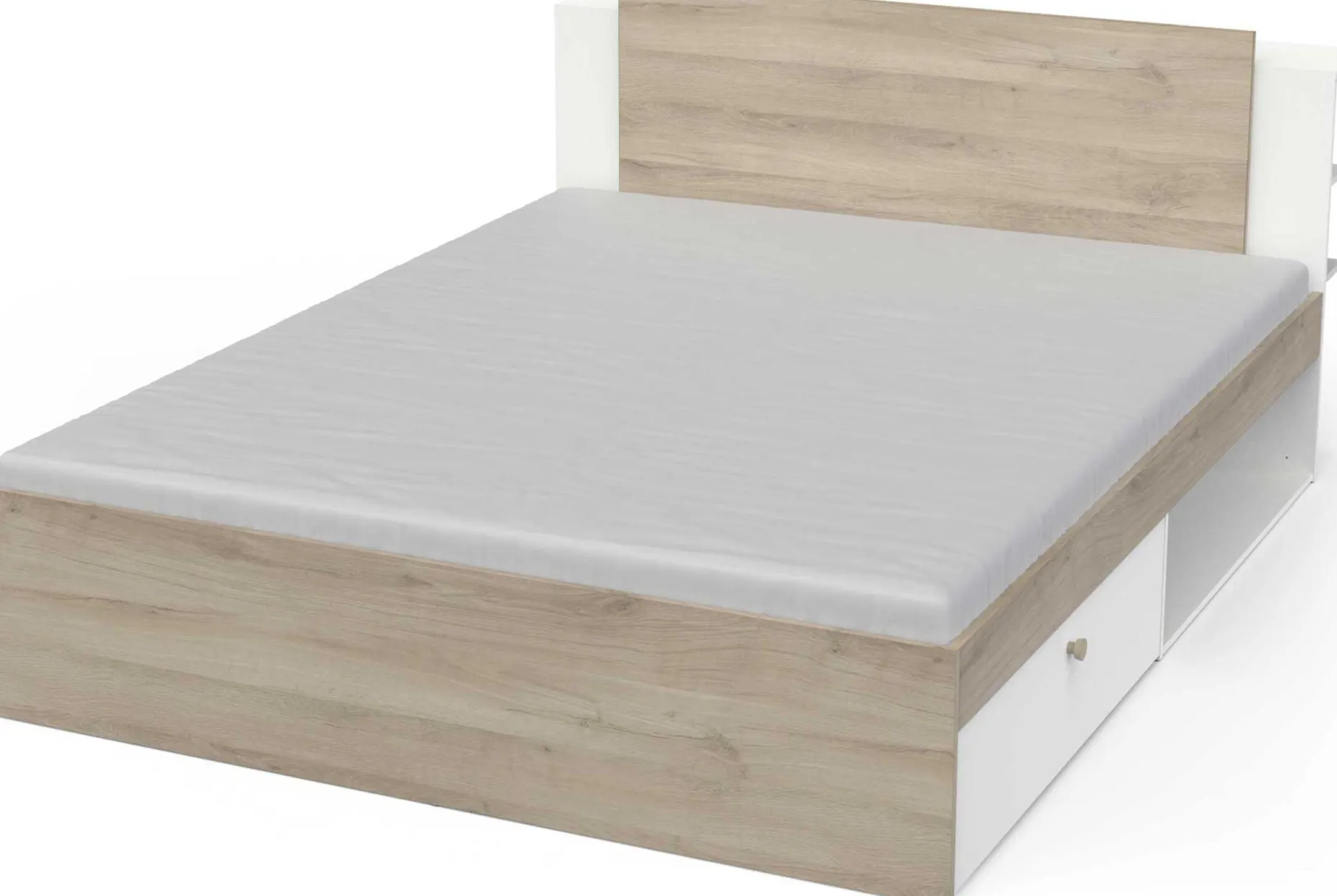 Doppelbett Liva - 160x200cm - mit Stauraum - weiß/Eiche Dekor