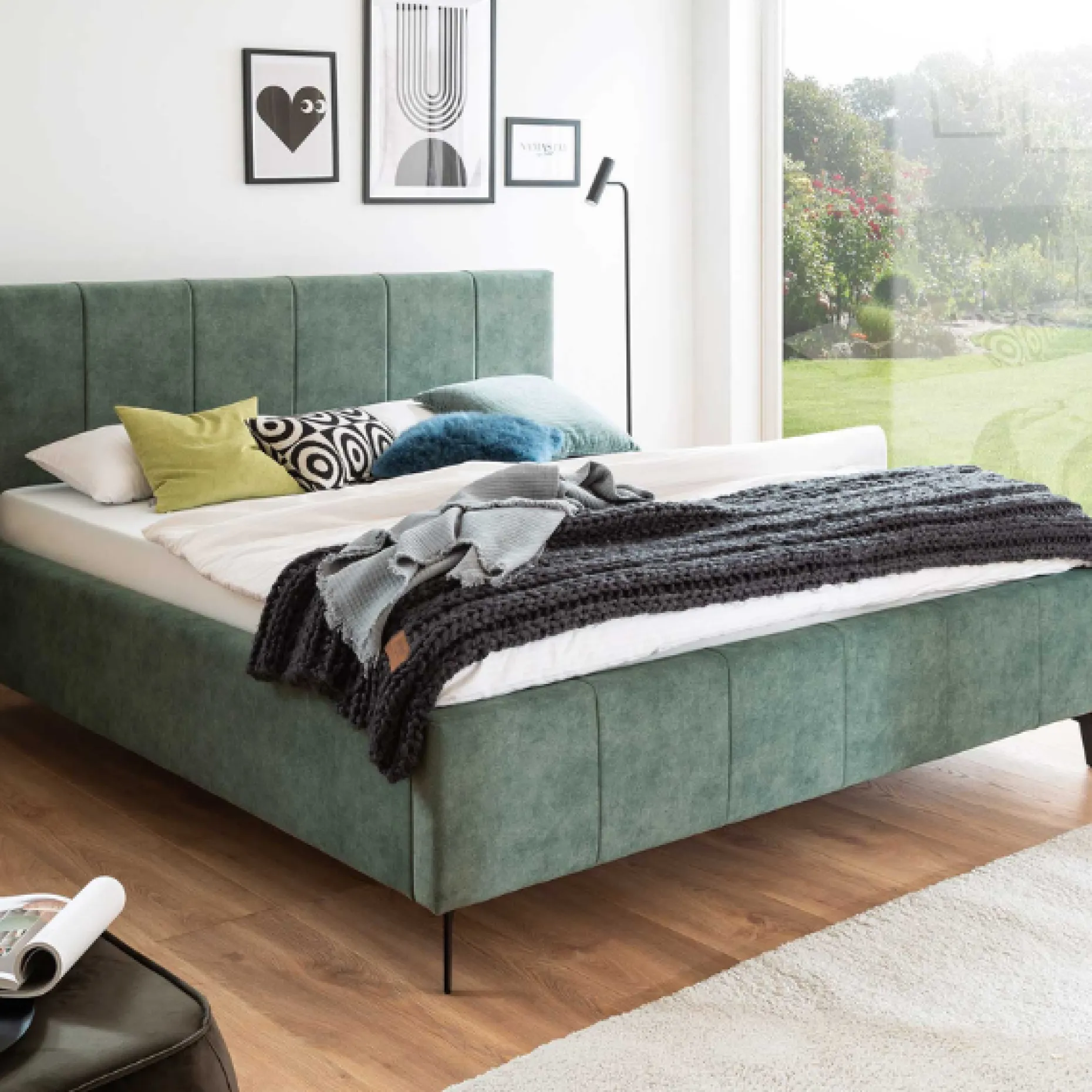 Doppelbett Lizzie 160x200cm mit Stauraum - grün