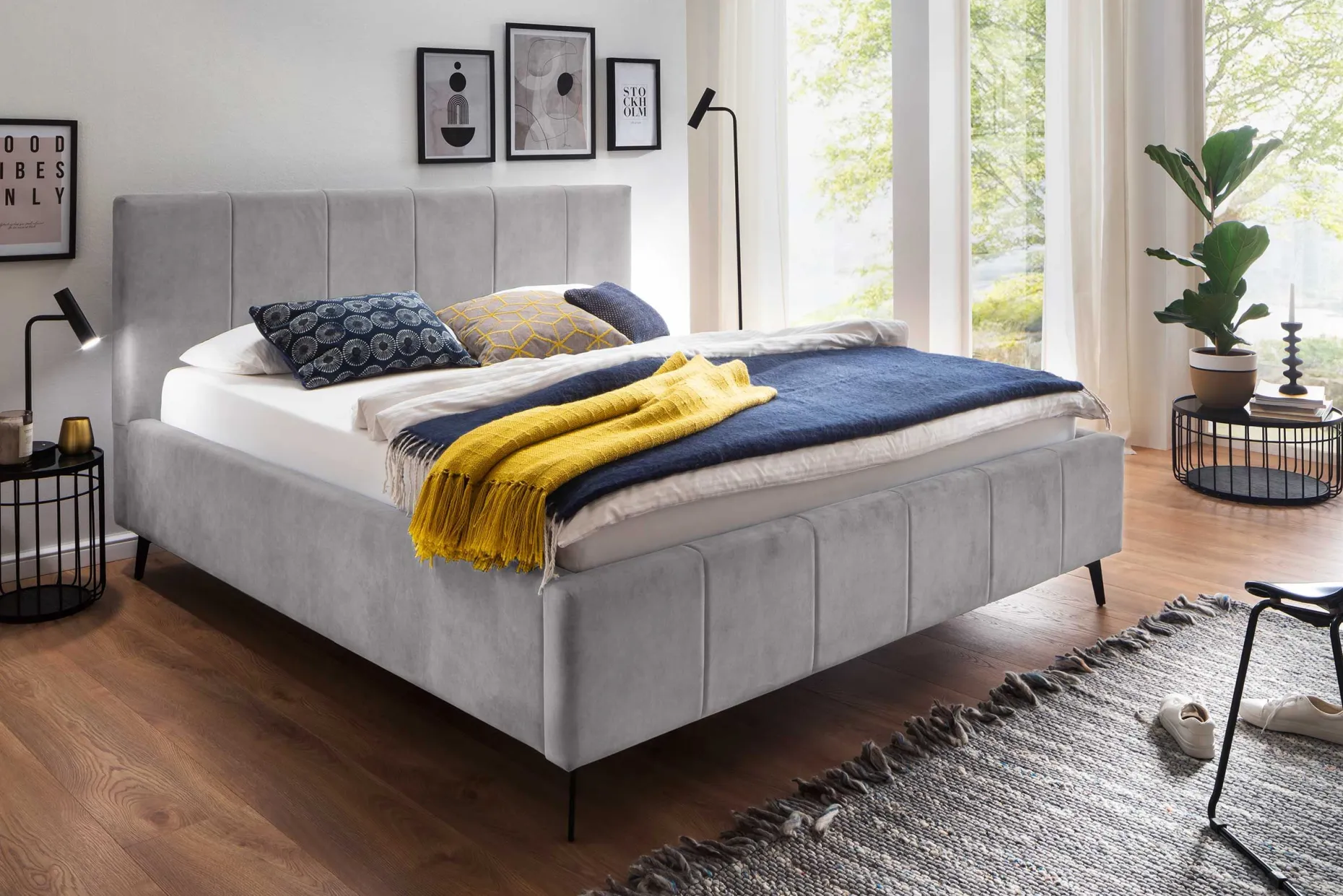Doppelbett Lizzie 180x200cm mit Stauraum - grau