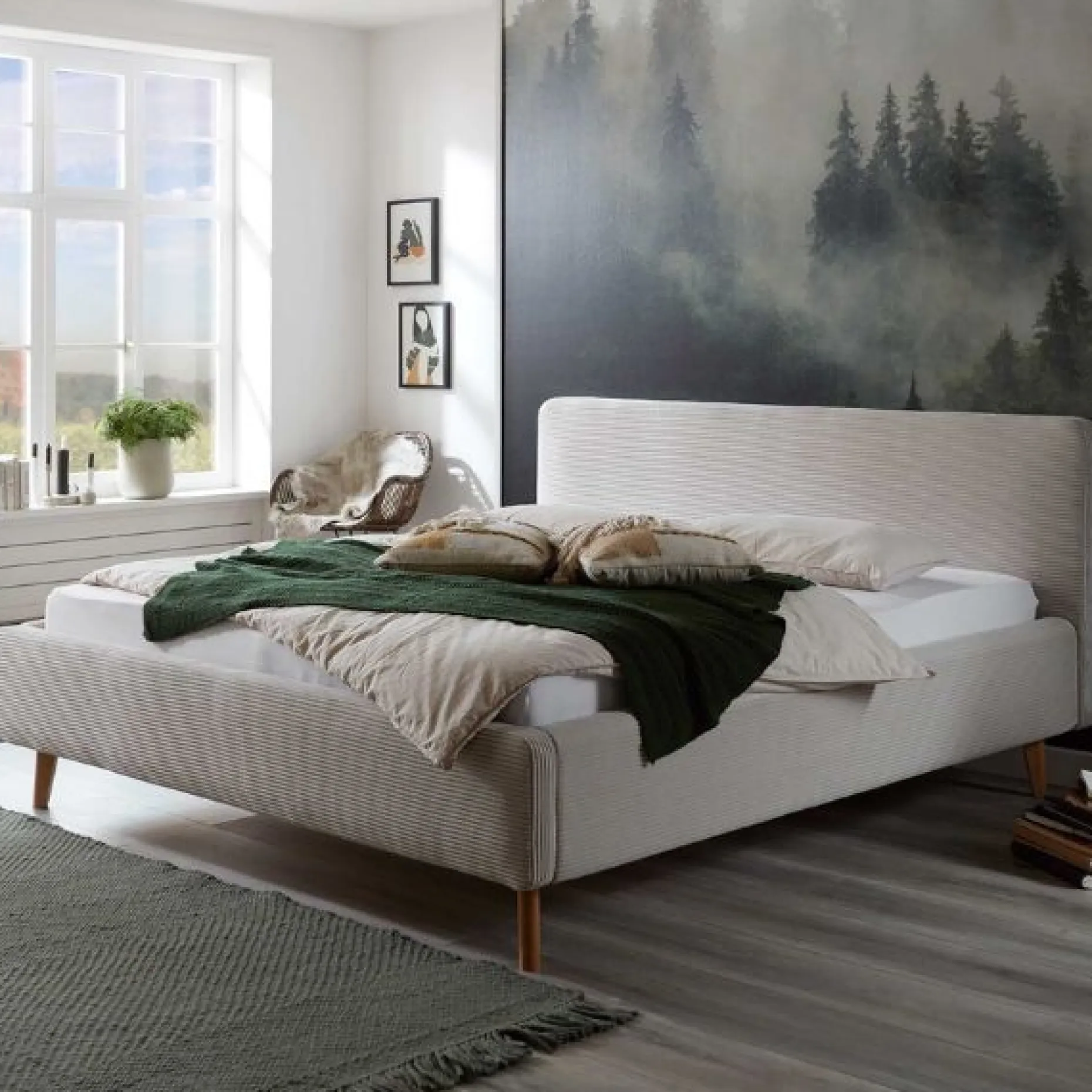 Doppelbett Madras 140x200cm Rippensamt - beige