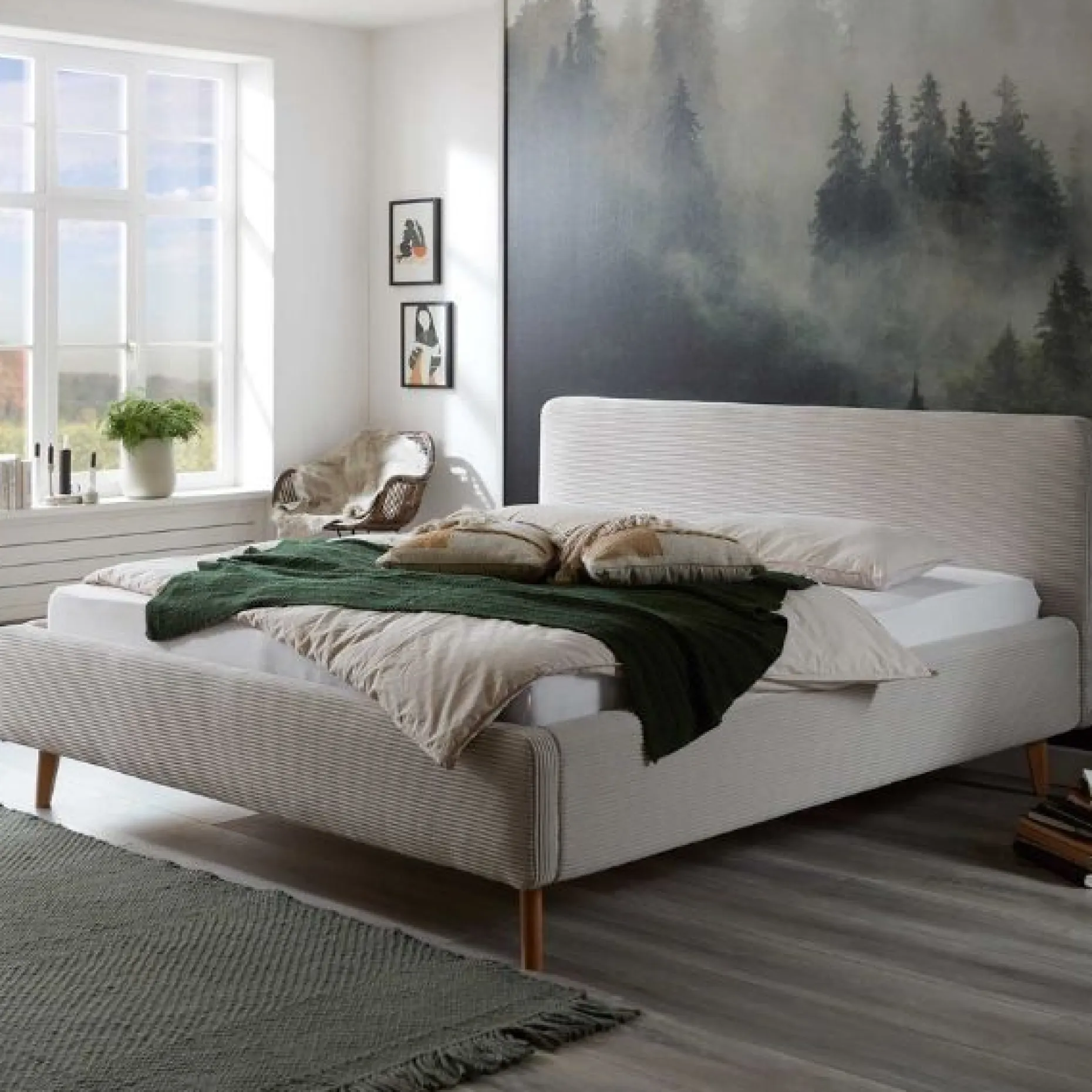 Doppelbett Madras 180x200cm Rippensamt - beige
