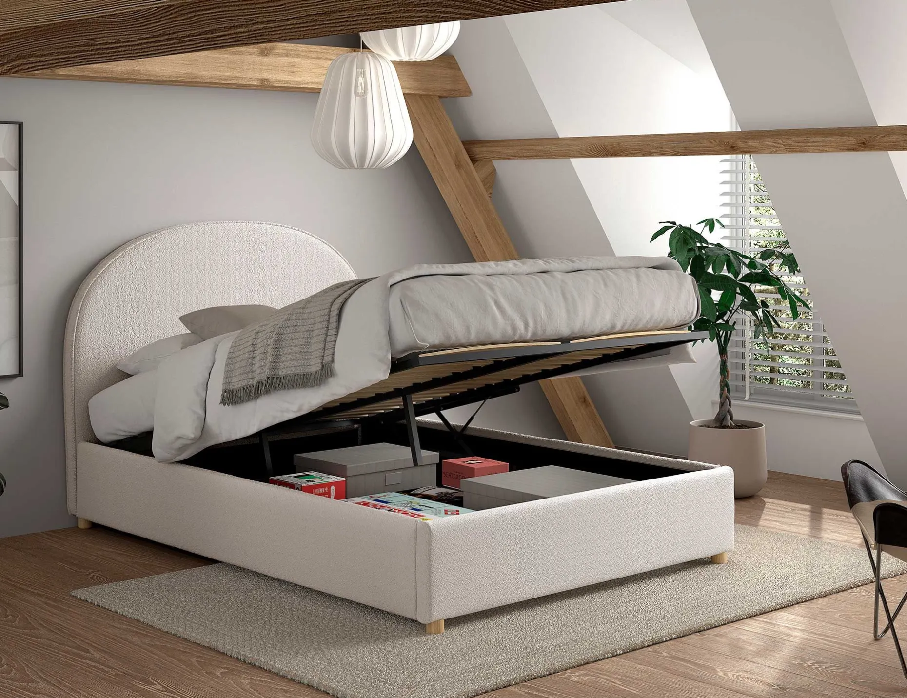 Doppelbett Maeva mit Nachttischen - 140x200cm - mit Stauraum - weiß