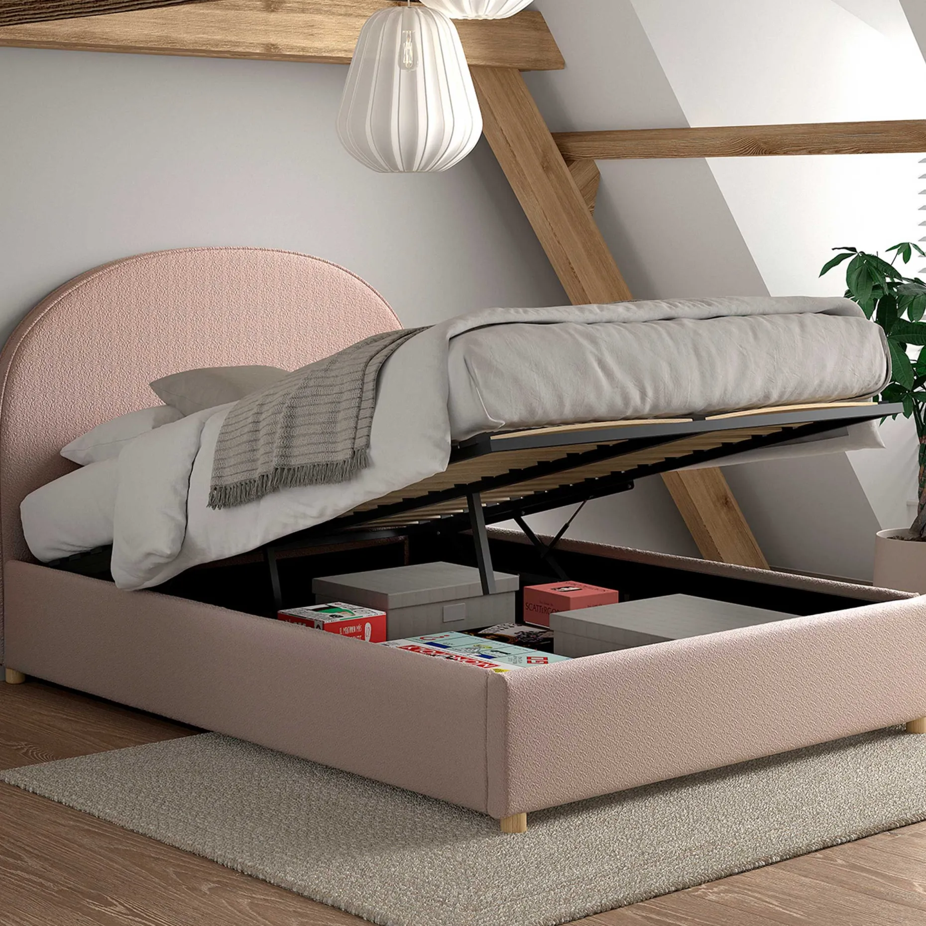 Doppelbett Maeva - 140x200cm - mit Lagerung - rosa