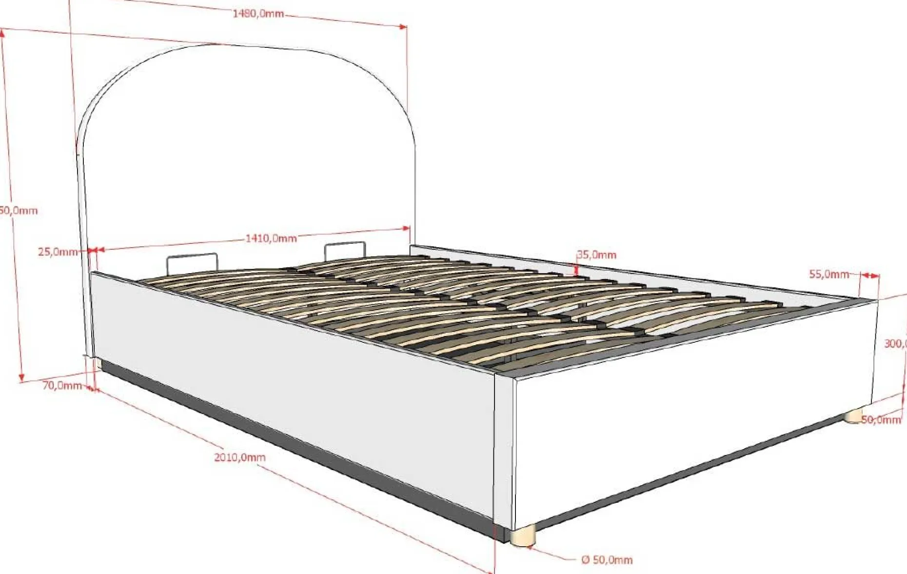 Doppelbett Maeva - 140x200cm - mit Lagerung - rosa