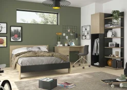 Doppelbett Nael - 140x200cm - Eiche Dekor/schwarz