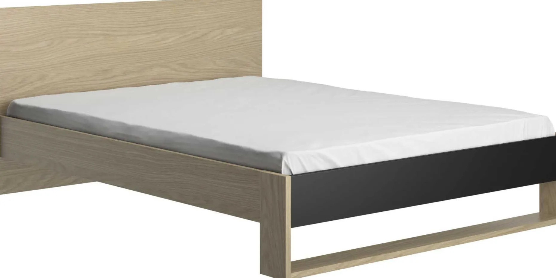 Doppelbett Nael - 140x190cm - Eiche Dekor/schwarz