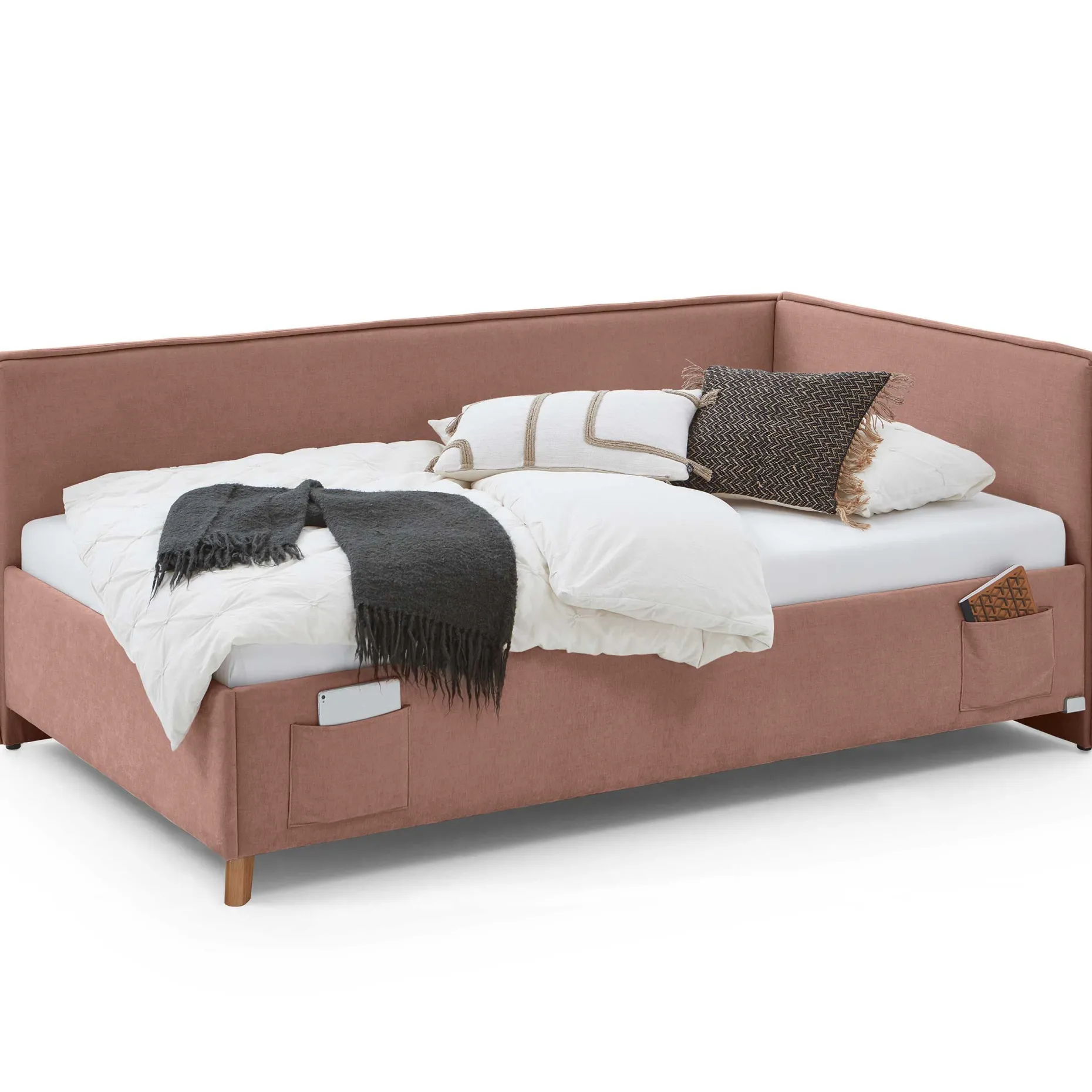 Doppelbett Ollie | Mit Rückenlehne | 140 x 200 cm | Rosa Design