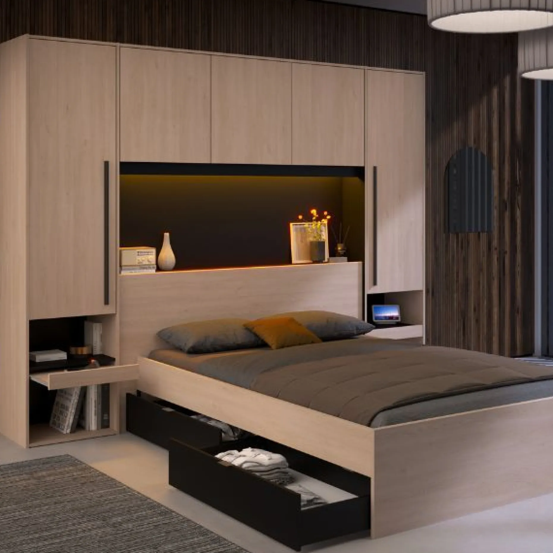 Doppelbett Ponte 140x190cm - Eiche Dekor