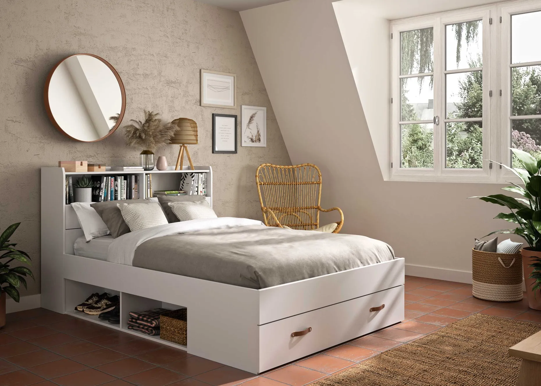 Doppelbett Sabri 140x190cm, 3 Schubladen - weiß