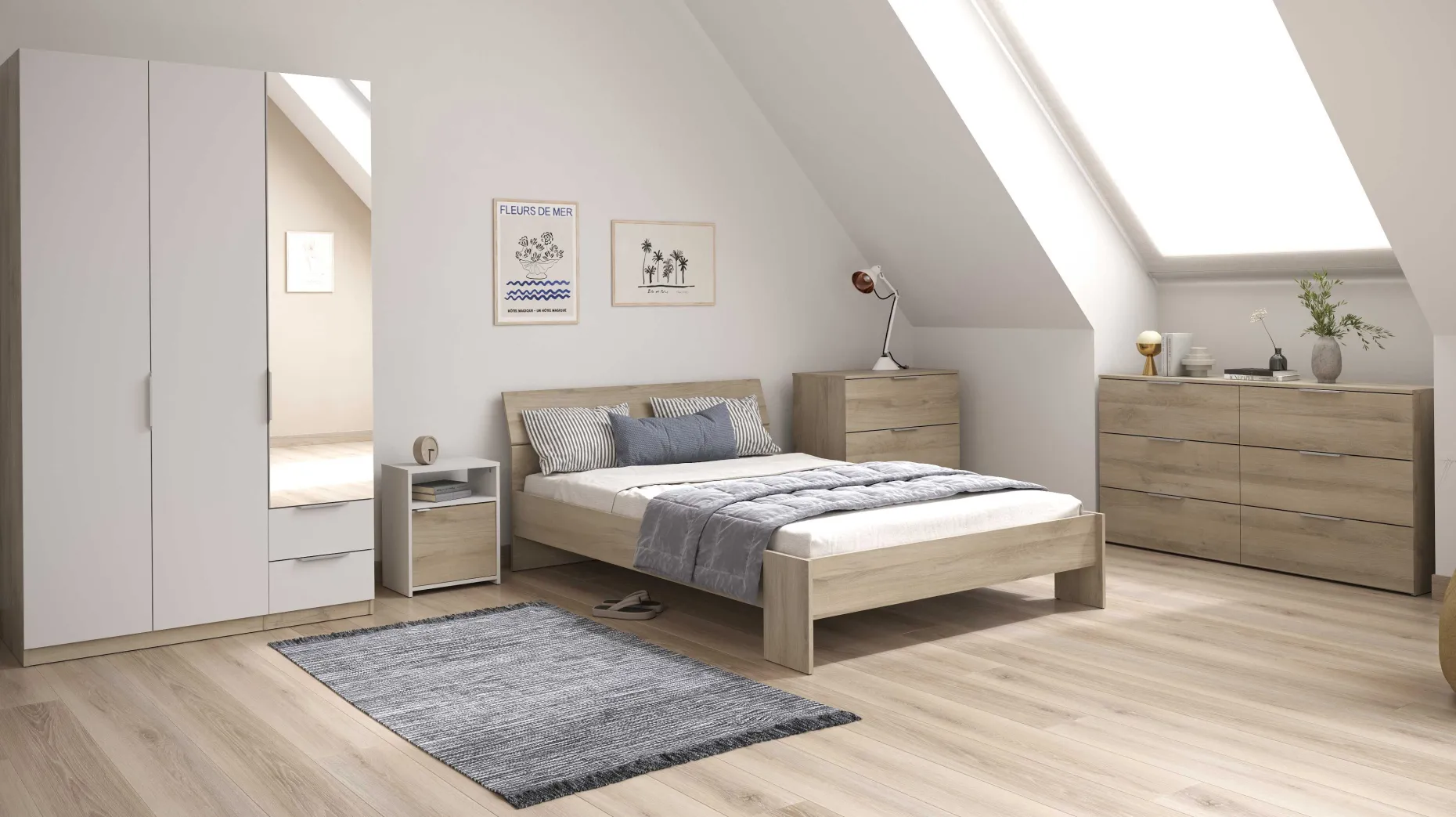 CBA Doppelbett Spectre - 140x190/200cm - Eiche Dekor