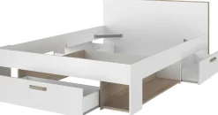 Doppelbett Sueno 140x200cm mit Stauraum - weiß/Eiche Dekor