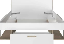 Doppelbett Sueno 140x200cm mit Stauraum - weiß/Eiche Dekor
