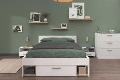Doppelbett Sueno 140x200cm mit Stauraum - weiß/Eiche Dekor