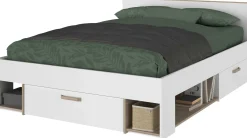 Doppelbett Sueno 140x200cm mit Stauraum - weiß/Eiche Dekor