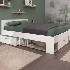 Doppelbett Sueno 140x200cm mit Stauraum - weiß/Eiche Dekor
